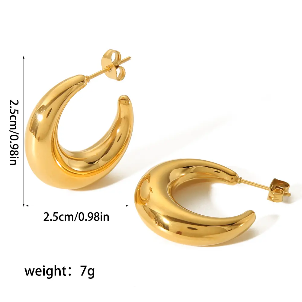 1 Pair Simple Style  C Shape Stainless Steel 18K Gold Plated Women's Stud Earrings h5 Picture2